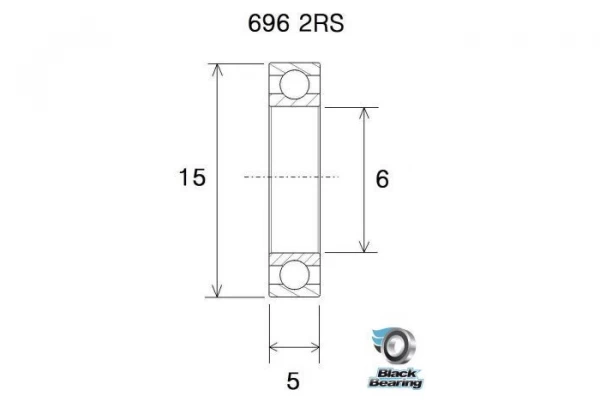 Black-bearing Black Bearing 696 2RS 6 X 15 X 5 Mm 2 Black-bearing Black Bearing 696 2RS 6 X 15 X 5 Mm - Afbeelding 2